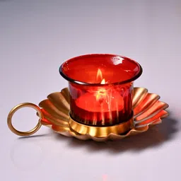 MARKET99 Red & Gold-Toned Set of 2 Candle Holder-18