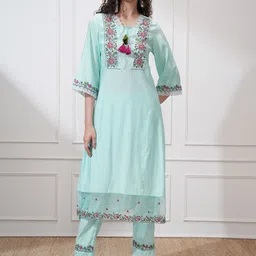 Vishudh Women Embroidered New Roman Kurta with Bottoms-image-61