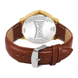 SPENCHER Men Analogue Multi Function Watch SW New 2Tone Golden Dial Brown Strap image 4