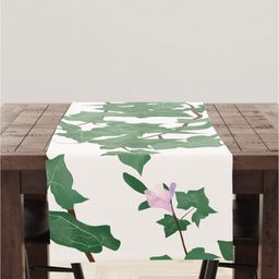 LUSHLYF White & Green Floral Printed Pure Cotton Table Runner-25