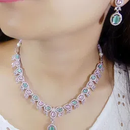 Ladymania Silver-Plated Stone-Studded Jewellery Set-12