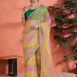 Sangria Printed With Embellished Saree With Unstitched Blouse-image-99