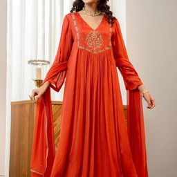 Siya Fashion Floral Yoke Design Thread Work Anarkali Kurta With Trousers & Dupatta-picture-4