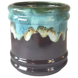 Urbanroots Blue & Grey Printed Barrel Ceramic Planter Pot-picture-44
