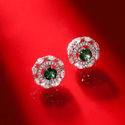 Priyaasi Silver-Plated American Diamond Floral Blossom Studs-66