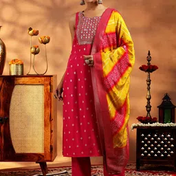 Libas Ethnic Motifs Printed Mirror Work Straight Kurta with Trousers & Dupatta-image-93