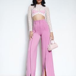 Flora Pink Front Slit High-Rise Wide Leg Korean Pants-image-21
