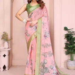 PAMPER YOURSELF Floral Zari Linen Blend Saree-image-44