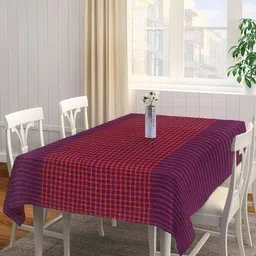 Aura Purple & Red Checked Cotton 6-Seater Table Cover-57