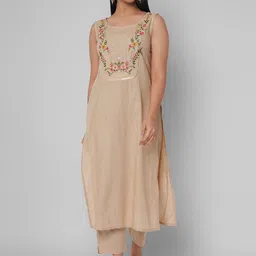 NYPA Women Floral Embroidered Regular Mirror Work Kurta with Trousers-22