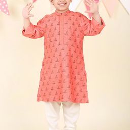 Fabindia Boys Geometric Printed Band Collar Kurta-image-98
