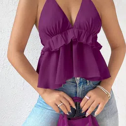 Stylecast X Slyck Halter Neck Ruffles Smocked Peplum Crop Top-picture-11