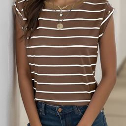 HERE&NOW Women Striped Henley Neck Extended Sleeves Monochrome Pockets T-shirt-image-53