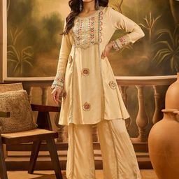 Sangria Embroidered & Straight Kurta With Trouser & Bag-53