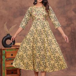 HEARTLOOM HEARTLOOM Women Printed Pure Cotton Fit and Flare Midi Ethnic Dress-image-71