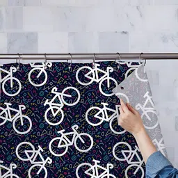 ArtzFolio Navy Blue & White Printed Waterproof Shower Curtain-25