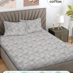 Myntra Elegant Homes Grey Printed 300 TC Cotton King Bedsheet Set 2.50 m x 2.25 m-image-99