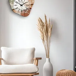 OLIVE TREE Brown & White Printed Wooden Contemporary Wall Clock-57