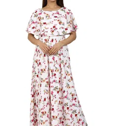 ROARERS Floral Print Cape Sleeve Crepe Maxi Dress-picture-4