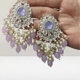 OPUS GEMS Artificial Stones Studded And Beaded Floral Shaped Drop Earrings-picture-45