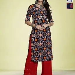 Moda Rapido Women Ethnic Motifs Printed Thread Work Floral Crepe Kurta-image-72