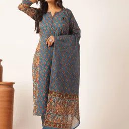 GULMEHAK Women Ethnic Motifs Printed Pure Cotton Kurta with Palazzos & Dupatta-picture-10