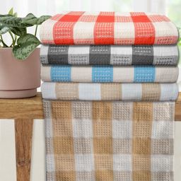 Athom Living Blue & Red 5 Pieces Checked Cotton 210 GSM Bath Towels-image-87