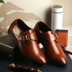 ID Men Solid With Buckled Toe Formal Monk Shoes-image-31