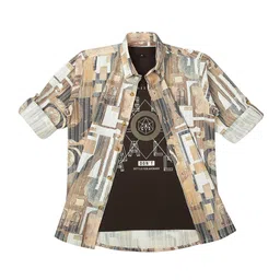 CAVIO Boys Pack Of 2 Comfort Spread Collar Abstract Printed Cotton Casual Shirts-image-106