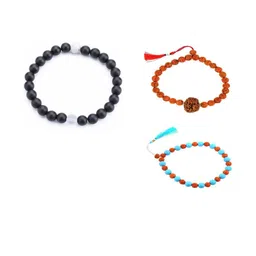 Divine souvenirs Unisex Set Of 3 Rudhraksh Beaded Elasticated Bracelets-image-90