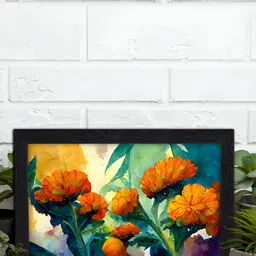 Aura Green & Orange Coloured Floral Wooden Wall Art-20