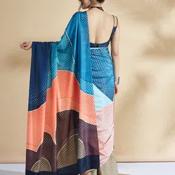 RACHNA Polka Dot Colourblocked Block Print Saree image 2