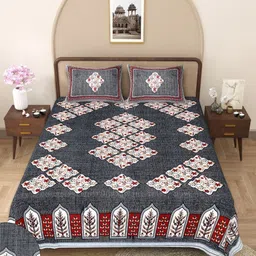 Butea Crape Grey & Maroon Floral 144 TC King Bedsheet with 2 Pillow Covers-image-33