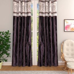 Myntra Elegant Homes Brown & Beige Set of 2 Floral Room Darkening Long Door Curtain-picture-19