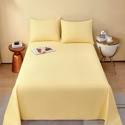 JC HOME Yellow 240 TC King Cotton Bedsheet With 2 Pillow Covers-picture-13