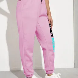 TABADTOD Women Typography Printed Relaxed Loose Fit Mid-Rise Flat-Front Joggers Trousers-image-80