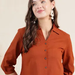 Anouk Cotton Women Shirt Style Solid Shirt Collar Crop Top-picture-25