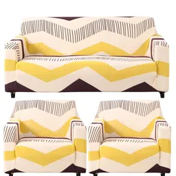 HOKIPO Beige Brown Chevron Print 5 Seater Fully Covered Sofa Cover-image-18