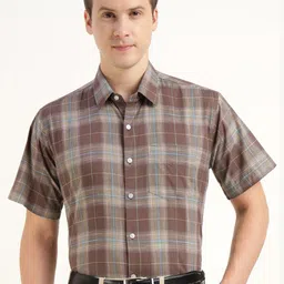 Hancock Men Premium Slim Fit Checked Spread Collar Pure Cotton Casual Shirt-image-79
