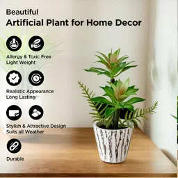 UMAI Green & White Artificial Flower With Pot image 2