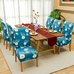 Kuber Industries Set Of 6 Green & White Printed Stretchable Chair Covers-picture-48