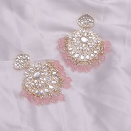 BELWICK Gold-Plated Kundan Studded And Pearls Beaded Floral Chandbalis-image-82