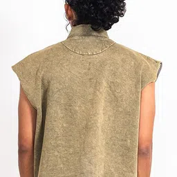 CTRL+P Unisex Washed Colourblocked Crop Open Front Jacket image 3