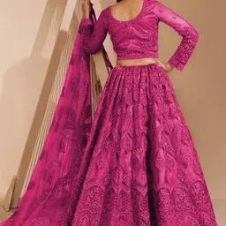 APNISHA Embroidered Thread Work Net Semi-Stitched Lehenga & Unstitched Blouse With Dupatta image 2