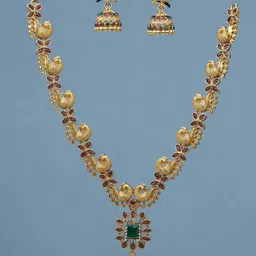 Diksha collection Brass-Plated Stone Studded & Beaded Matte Finish Jewellery Set-image-30