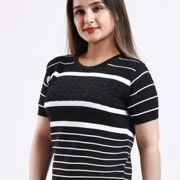 FEVERFEW Women Monochrome Striped Cotton Top-picture-43