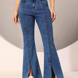 DOLCE CRUDO Women Bootcut High-Rise Heavy Fade Stretchable Jeans-picture-25
