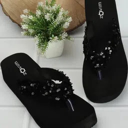 ZOVIM Women Textured Open Toe Flats with Embroidered-image-3