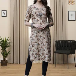 HERE&NOW Selection Of 2 Floral Printed Round Neck Straight Kurtas-picture-26