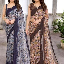 Moda Rapido Pack Of 2 Floral Printed Pure Georgette Saree-image-94